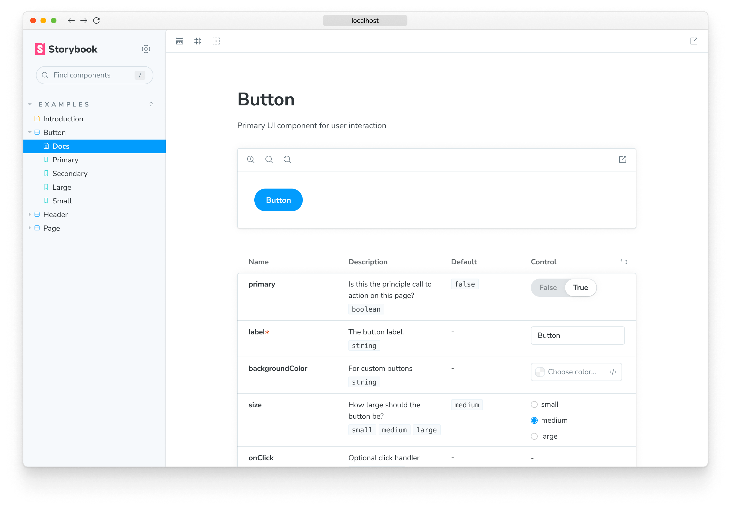 Screenshot of automatic docs template